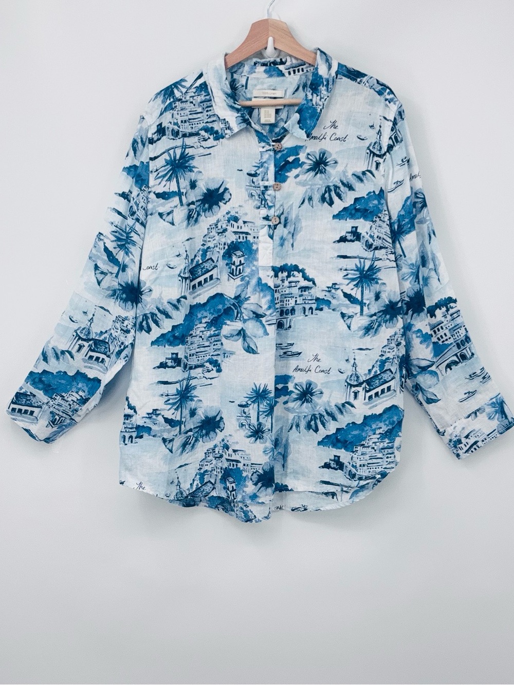 Cynthia Rowley 100% Linen Top Popover Floral Blue White Beachy Coastal 2X 
22/24